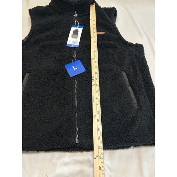 Sage Collective Black Sherpa Fleece Zip Up Vest Size L Plaid Lined Pockets - Picture 10 of 10